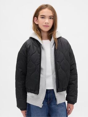 NWT Girls Recycled Lightweight Quilted Puffer Jacket in Black - size Medium